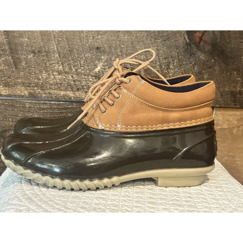 Womens Tommy Hilfiger Size 7M Duck Boots‎ Shoes Water Rain Casual Brown